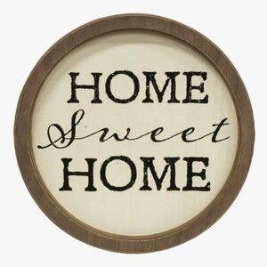 Home Sweet Home Round Wall Decor Sign 11.5" Diameter Rustic Wooden Frame